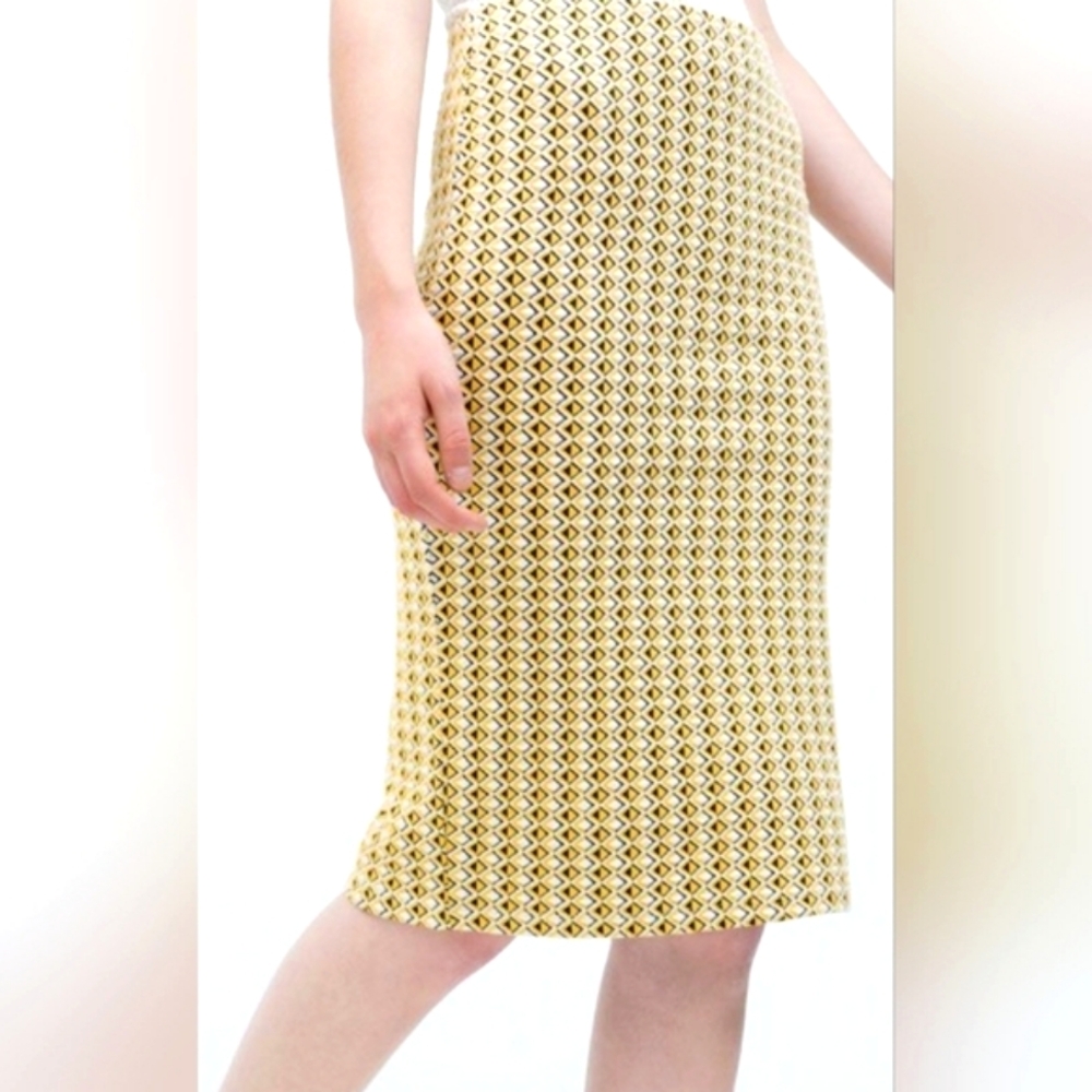 Zara Jacquard Midi Pencil Tube Skirt Yellow, White, Black Size Large - Picture 2 of 9